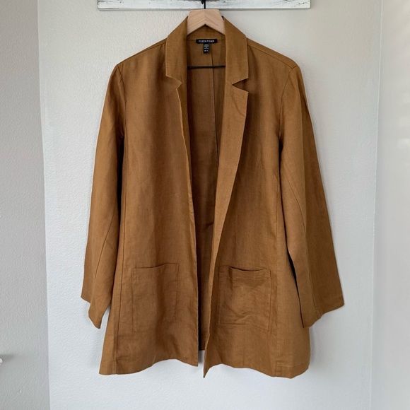 EILEEN FISHER L NEW Organic Linen Open Front Long Blazer in Bronze Office Casual - Picture 3 of 12